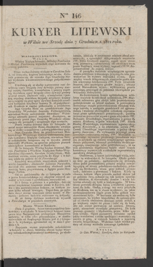 Kuryer Litewski. 1821, numer 146