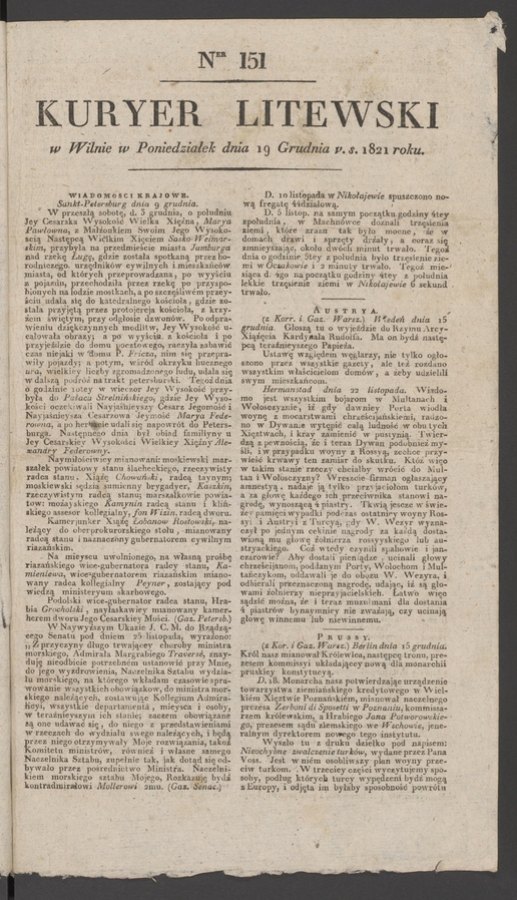 Kuryer Litewski. 1821, numer 151