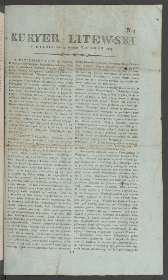Kuryer Litewski. 1809, numero 3