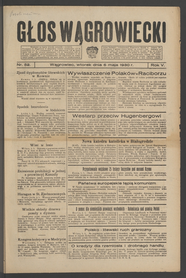 Głos Wągrowiecki. Rok 5, 1930, numer 52