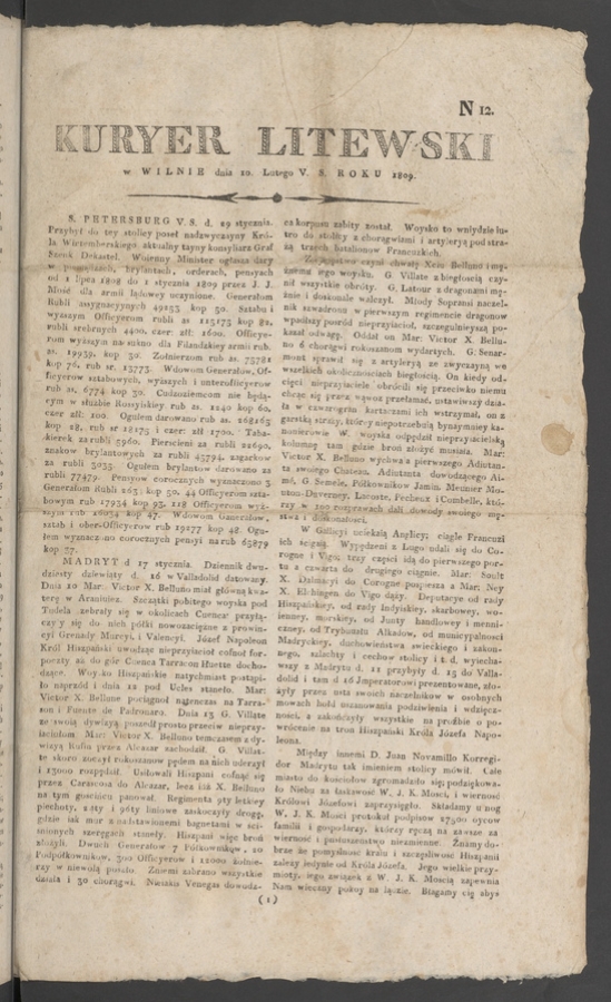 Kuryer Litewski. 1809, numero 12