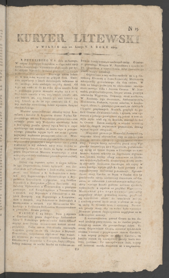 Kuryer Litewski. 1809, numero 15