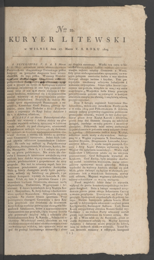 Kuryer Litewski. 1809, numero 22