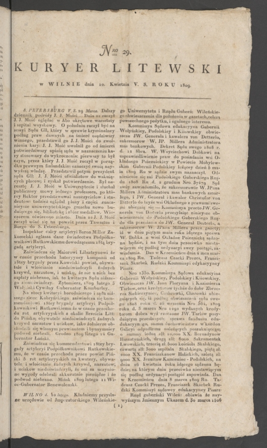 Kuryer Litewski. 1809, numero 29