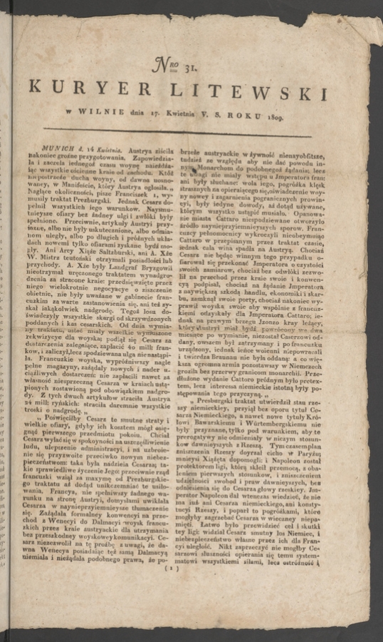 Kuryer Litewski. 1809, numero 31