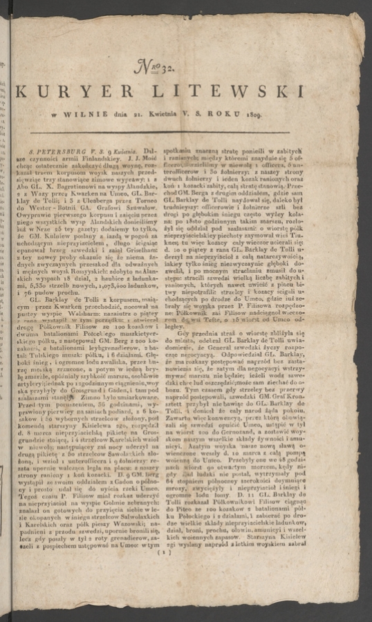 Kuryer Litewski. 1809, numero 32