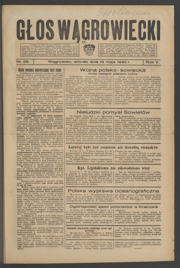 Głos Wągrowiecki. Rok 5, 1930, numer 55