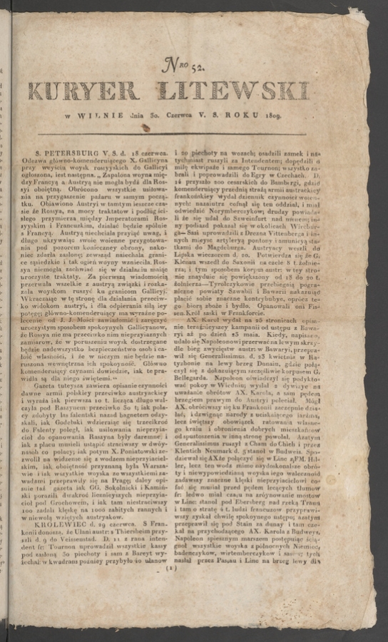 Kuryer Litewski. 1809, numero 52