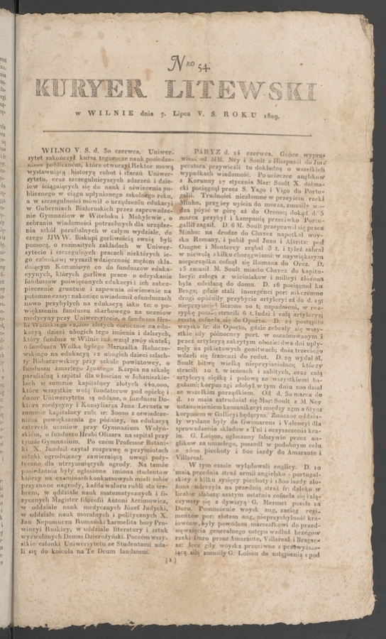 Kuryer Litewski. 1809, numero 54
