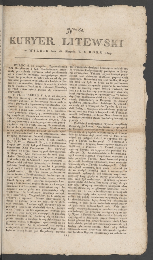 Kuryer Litewski. 1809, numero 68