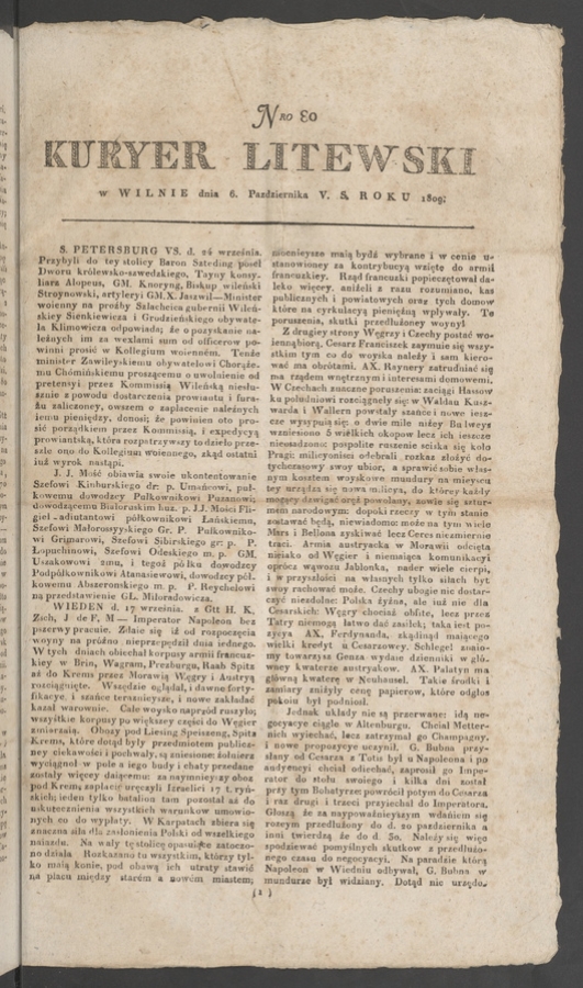 Kuryer Litewski. 1809, numero 80
