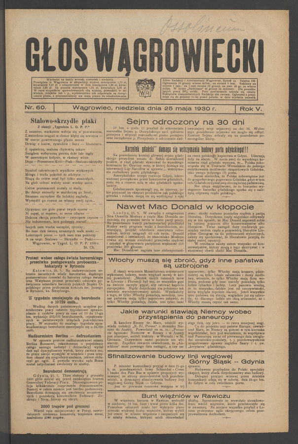 Głos Wągrowiecki. Rok 5, 1930, numer 60