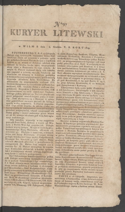 Kuryer Litewski. 1809, numero 97