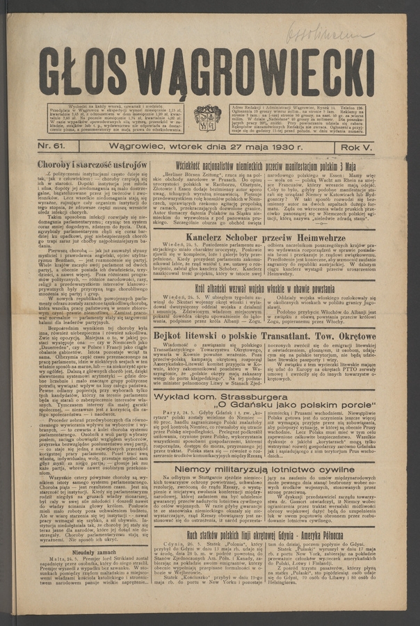 Głos Wągrowiecki. Rok 5, 1930, numer 61