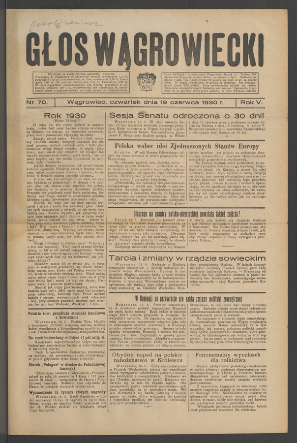 Głos Wągrowiecki. Rok 5, 1930, numer 70