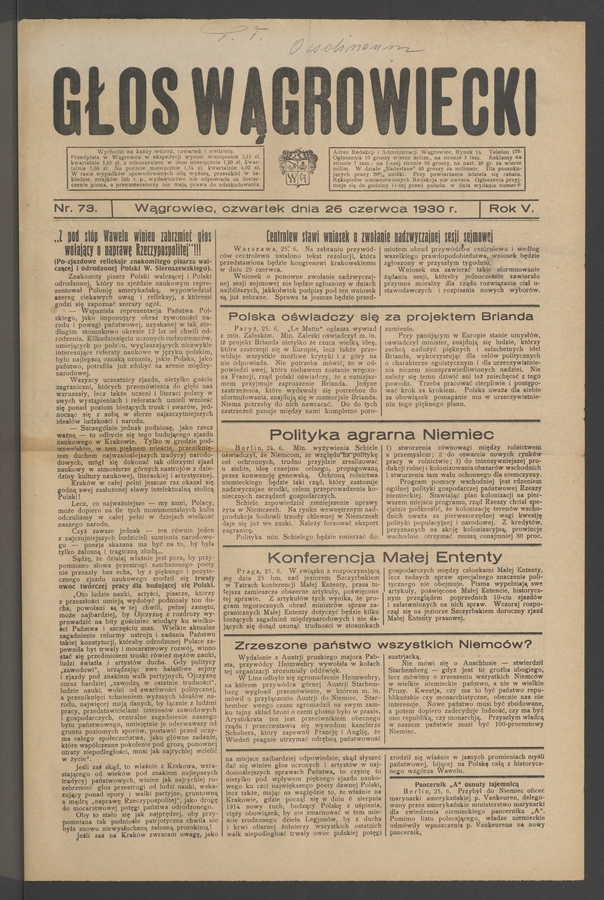 Głos Wągrowiecki. Rok 5, 1930, numer 73