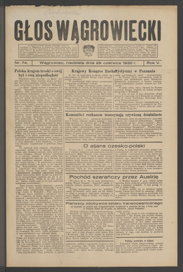 Głos Wągrowiecki. Rok 5, 1930, numer 74
