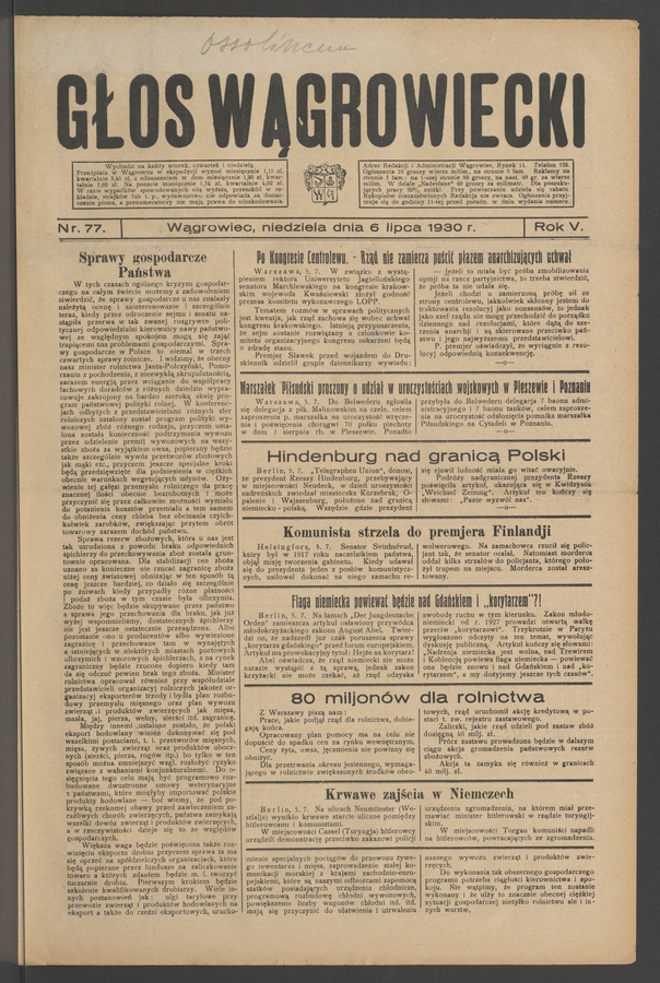 Głos Wągrowiecki. Rok 5, 1930, numer 77