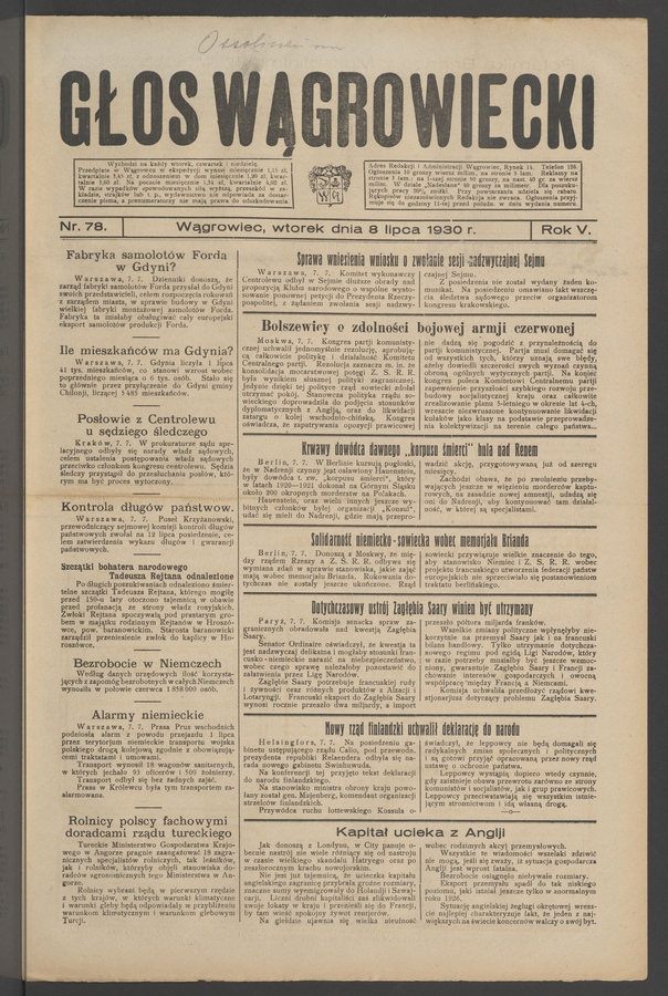 Głos Wągrowiecki. Rok 5, 1930, numer 78