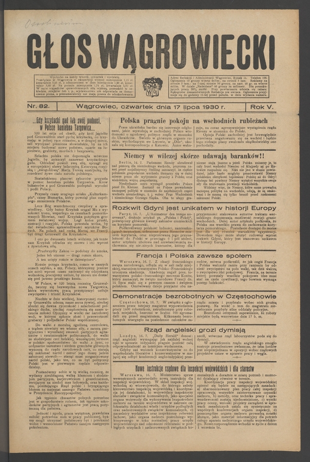Głos Wągrowiecki. Rok 5, 1930, numer 82