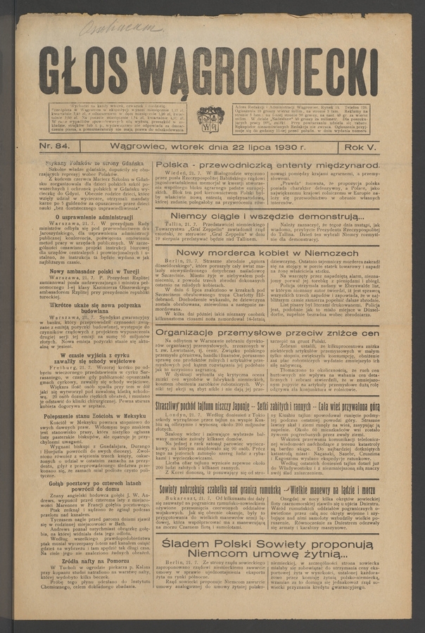 Głos Wągrowiecki. Rok 5, 1930, numer 84