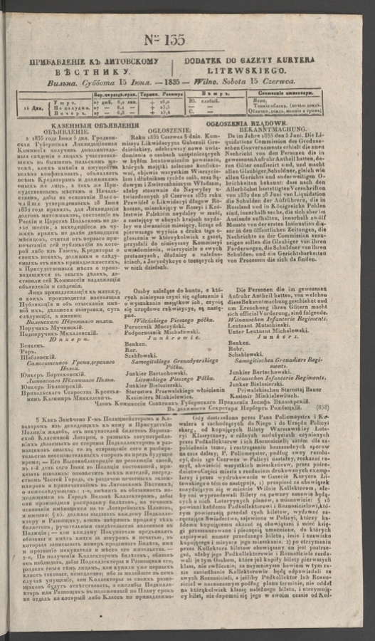 Прибавленіе къ Литовскому Вѣстнику. 1835, numer 135