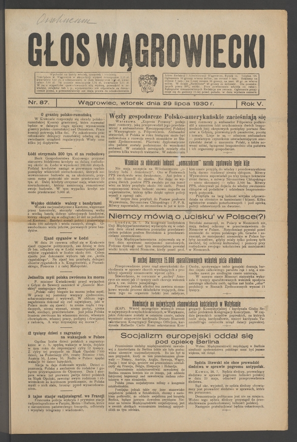 Głos Wągrowiecki. Rok 5, 1930, numer 87