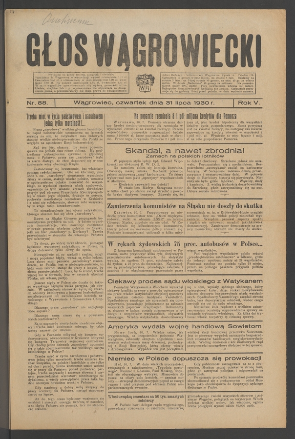Głos Wągrowiecki. Rok 5, 1930, numer 88