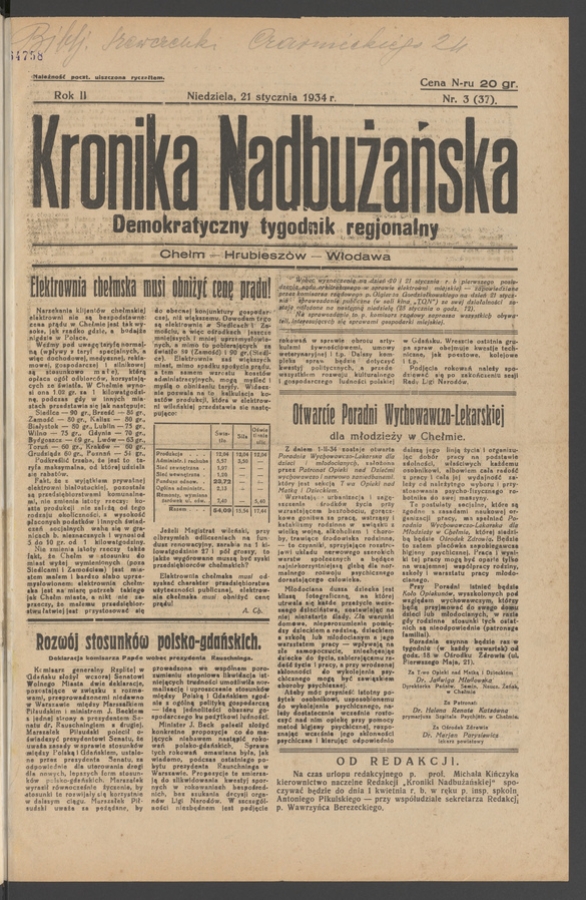 Kronika Nadbużańska : demokratyczny tygodnik regjonalny. Rok 2, 1934, numer 3