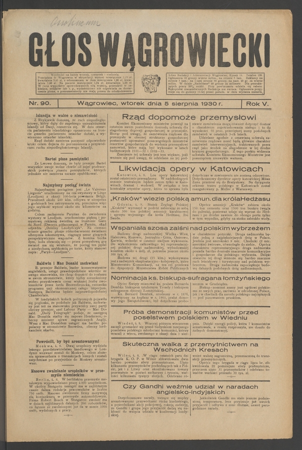 Głos Wągrowiecki. Rok 5, 1930, numer 90