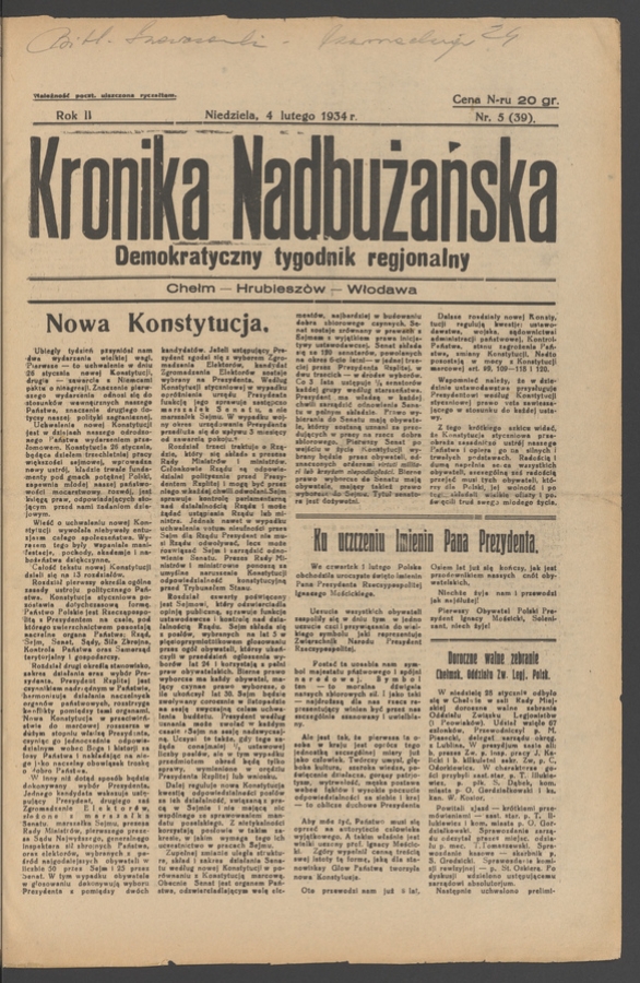 Kronika Nadbużańska : demokratyczny tygodnik regjonalny. Rok 2, 1934, numer 5