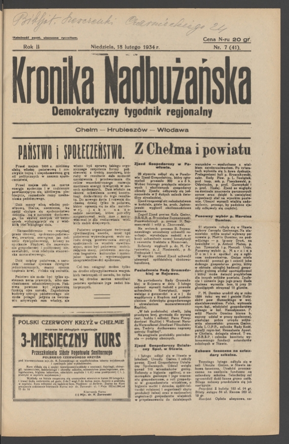 Kronika Nadbużańska : demokratyczny tygodnik regjonalny. Rok 2, 1934, numer 7