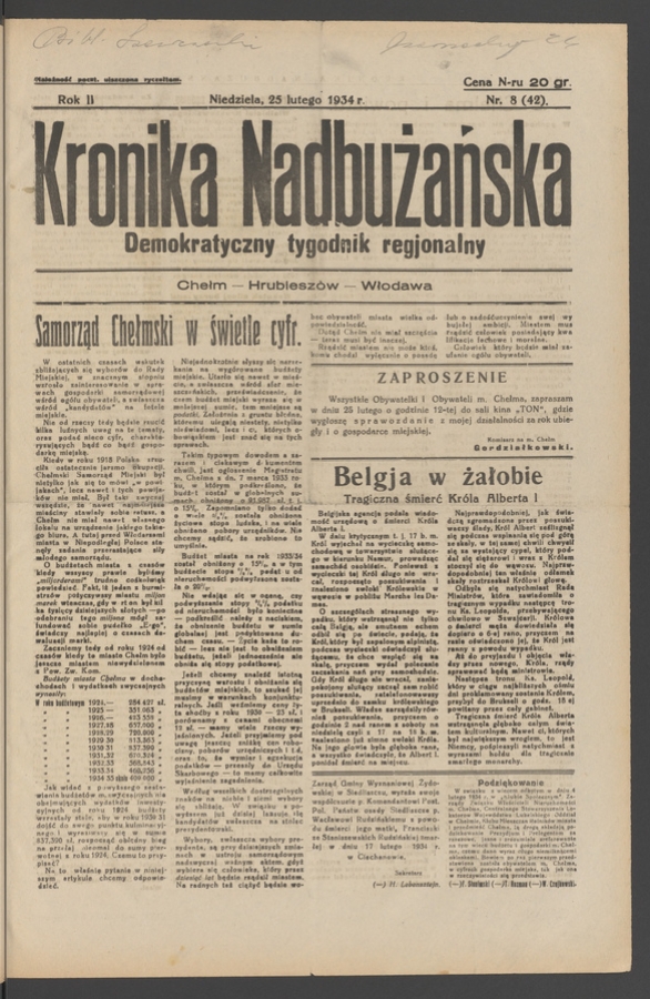 Kronika Nadbużańska : demokratyczny tygodnik regjonalny. Rok 2, 1934, numer 8