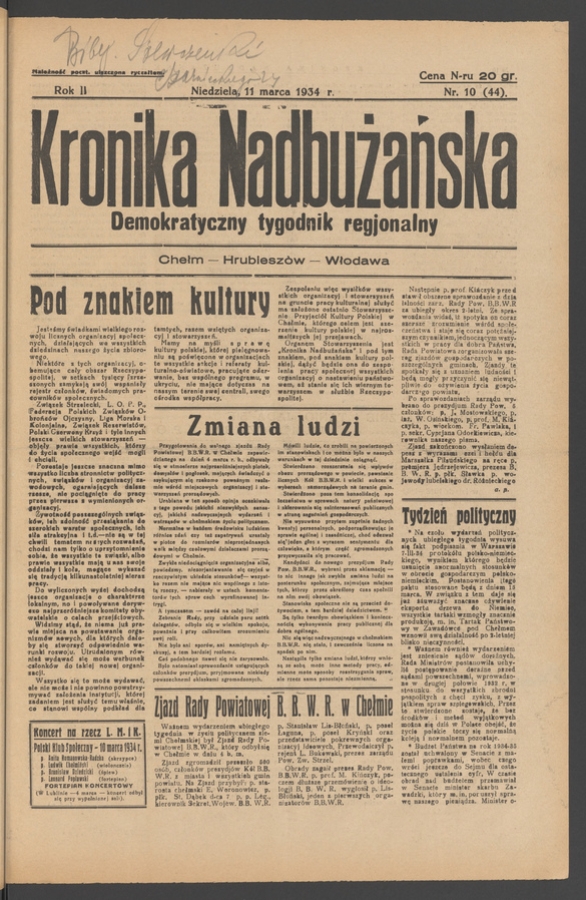 Kronika Nadbużańska : demokratyczny tygodnik regjonalny. Rok 2, 1934, numer 10
