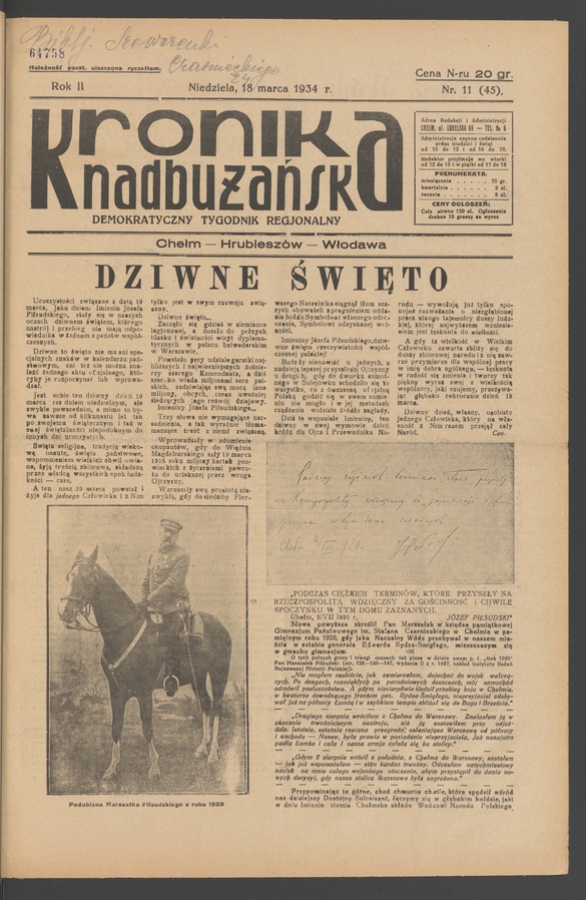 Kronika Nadbużańska : demokratyczny tygodnik regjonalny. Rok 2, 1934, numer 11