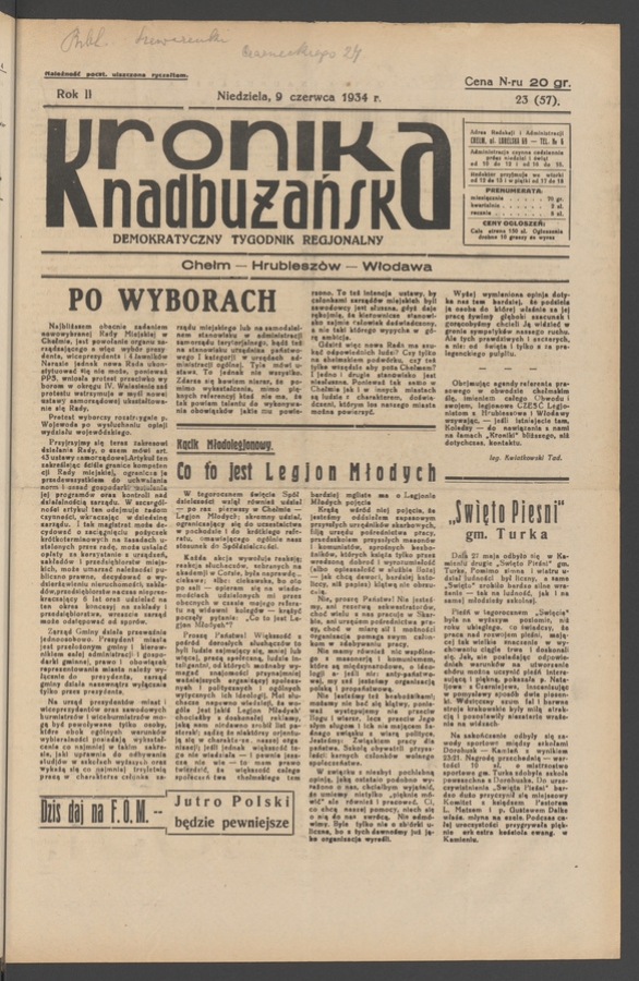 Kronika Nadbużańska : demokratyczny tygodnik regjonalny. Rok 2, 1934, numer 23