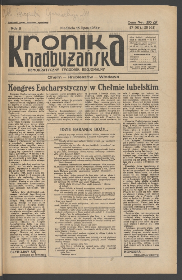 Kronika Nadbużańska : demokratyczny tygodnik regjonalny. Rok 2, 1934, numer 27-28
