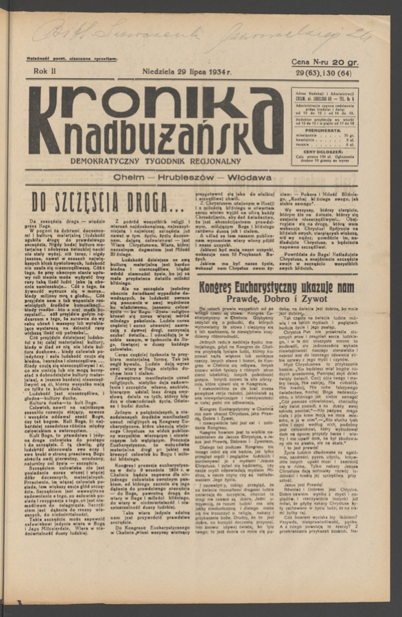 Kronika Nadbużańska : demokratyczny tygodnik regjonalny. Rok 2, 1934, numer 29-30