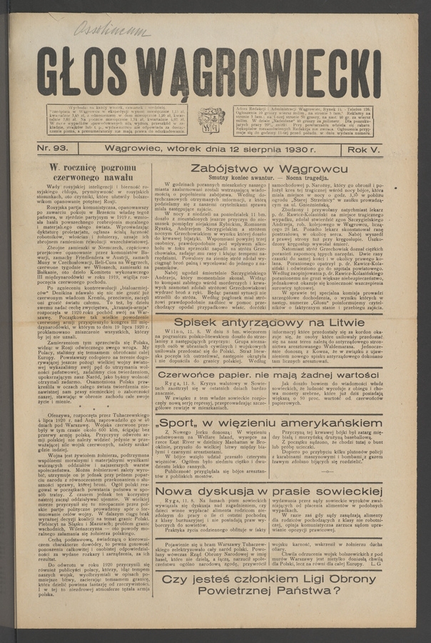Głos Wągrowiecki. Rok 5, 1930, numer 93