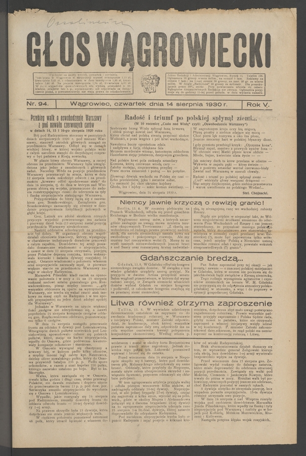 Głos Wągrowiecki. Rok 5, 1930, numer 94
