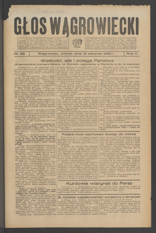 Głos Wągrowiecki. Rok 5, 1930, numer 96