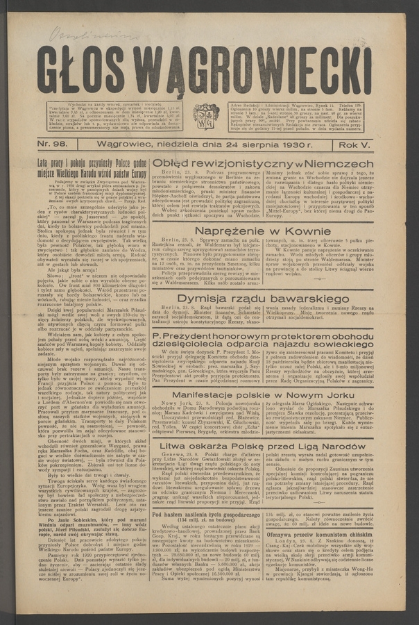 Głos Wągrowiecki. Rok 5, 1930, numer 98