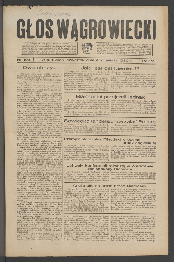 Głos Wągrowiecki. Rok 5, 1930, numer 103