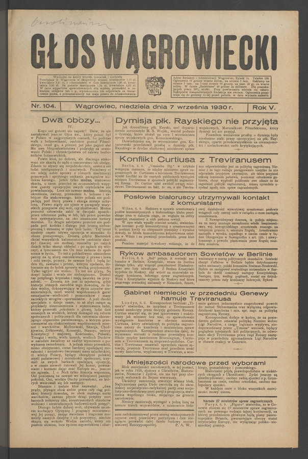 Głos Wągrowiecki. Rok 5, 1930, numer 104