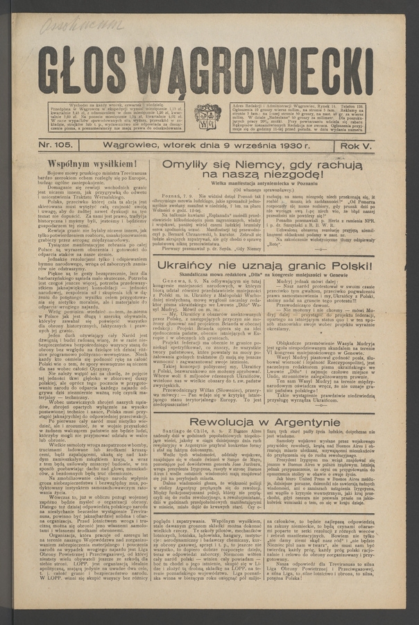 Głos Wągrowiecki. Rok 5, 1930, numer 105