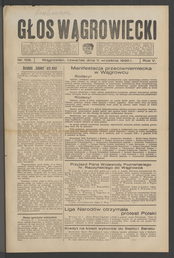 Głos Wągrowiecki. Rok 5, 1930, numer 106