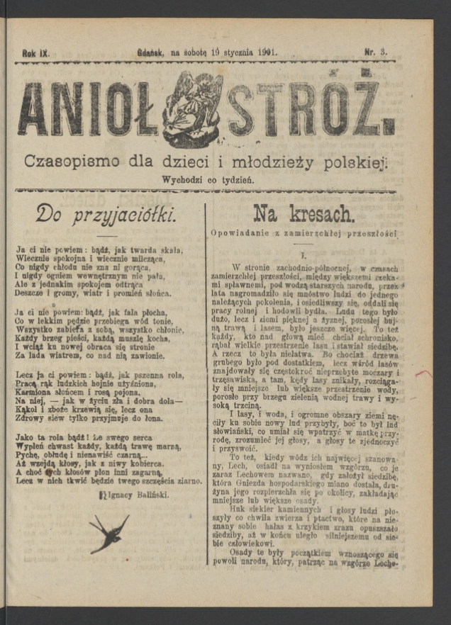 Anioł Str&oacute;ż&nbsp;: czasopismo dla&nbsp;dzieci i&nbsp;młodzieży polskiej. Rok 9, 1901, numer&nbsp;3