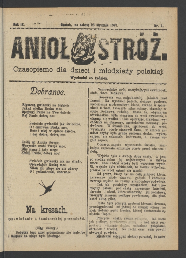 Anioł Str&oacute;ż&nbsp;: czasopismo dla&nbsp;dzieci i&nbsp;młodzieży polskiej. Rok 9, 1901, numer&nbsp;4
