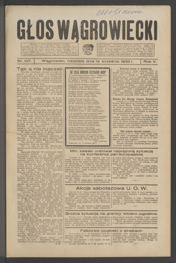 Głos Wągrowiecki. Rok 5, 1930, numer 107