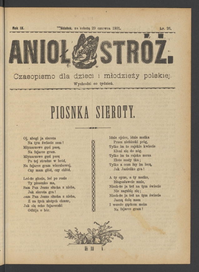 Anioł Str&oacute;ż&nbsp;: czasopismo dla&nbsp;dzieci i&nbsp;młodzieży polskiej. Rok 9, 1901, numer&nbsp;26